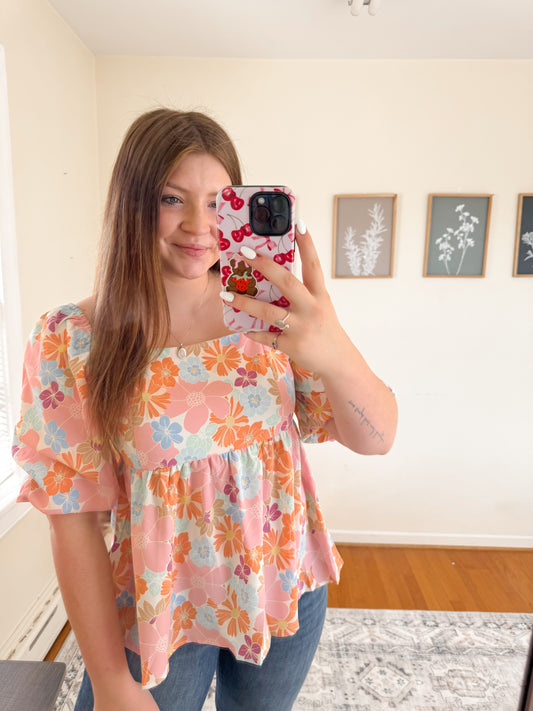 Puff Sleeve Foral Top
