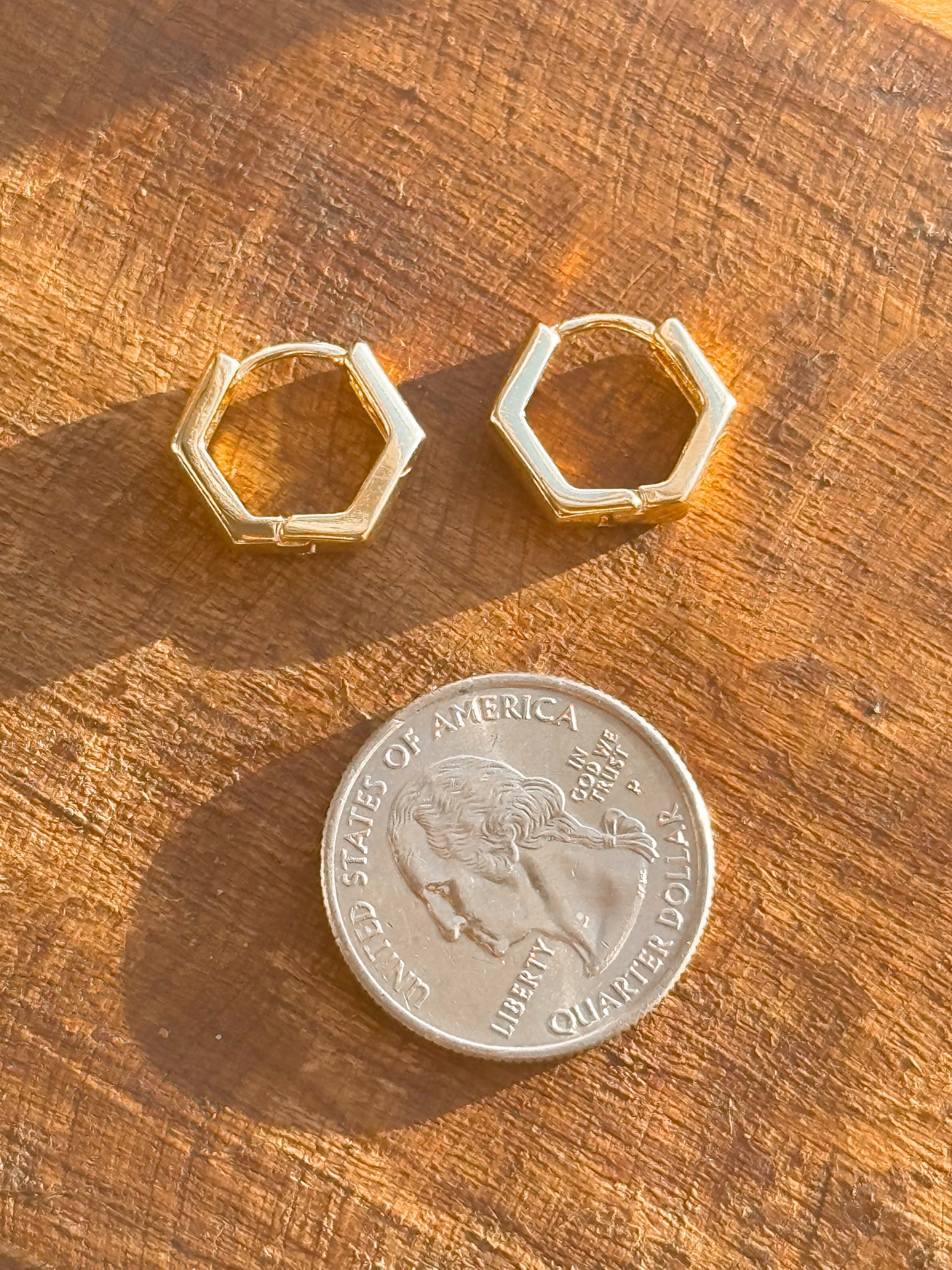 Gold Hexagon Hoops