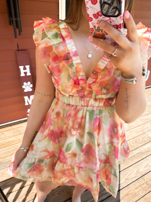 Ruffle Flower Print Dress