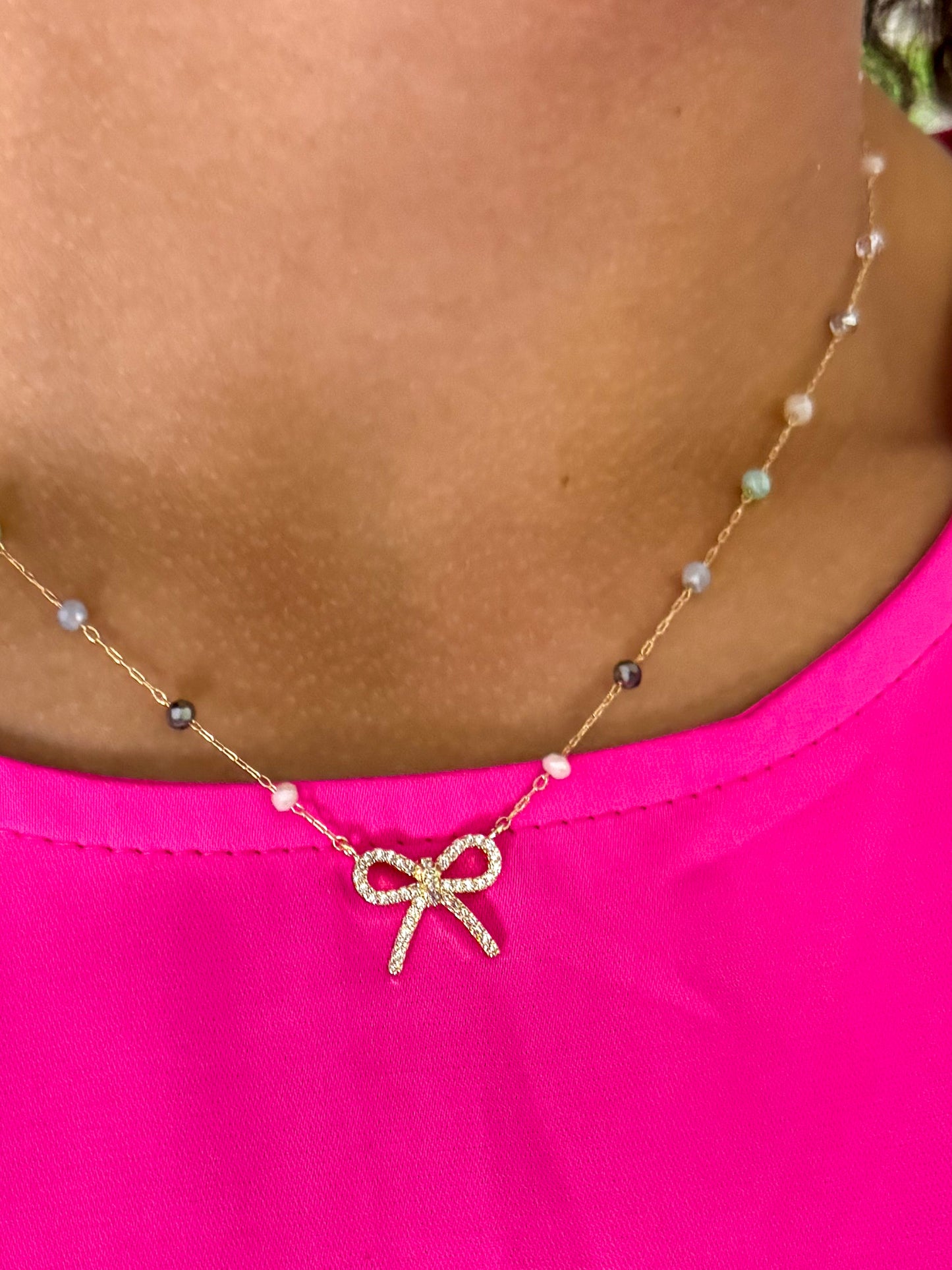 Bow Pendant Beaded Necklace