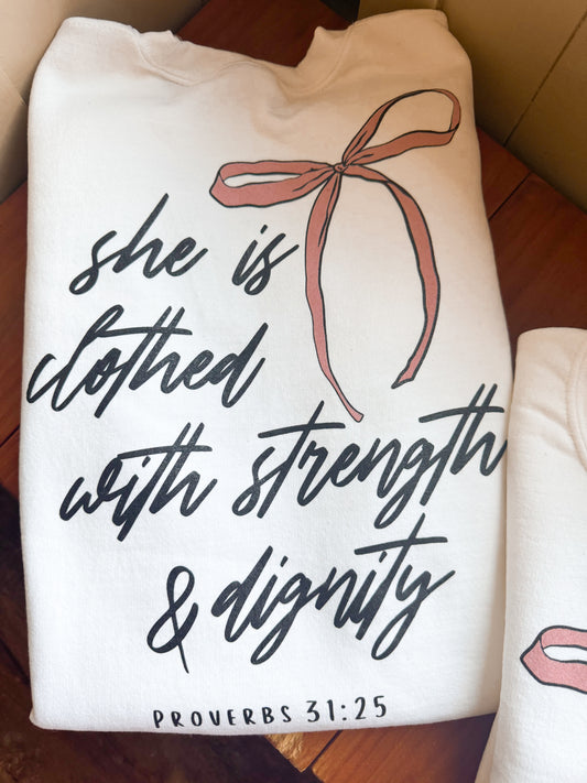 Proverbs 31:25 Bow Crewneck