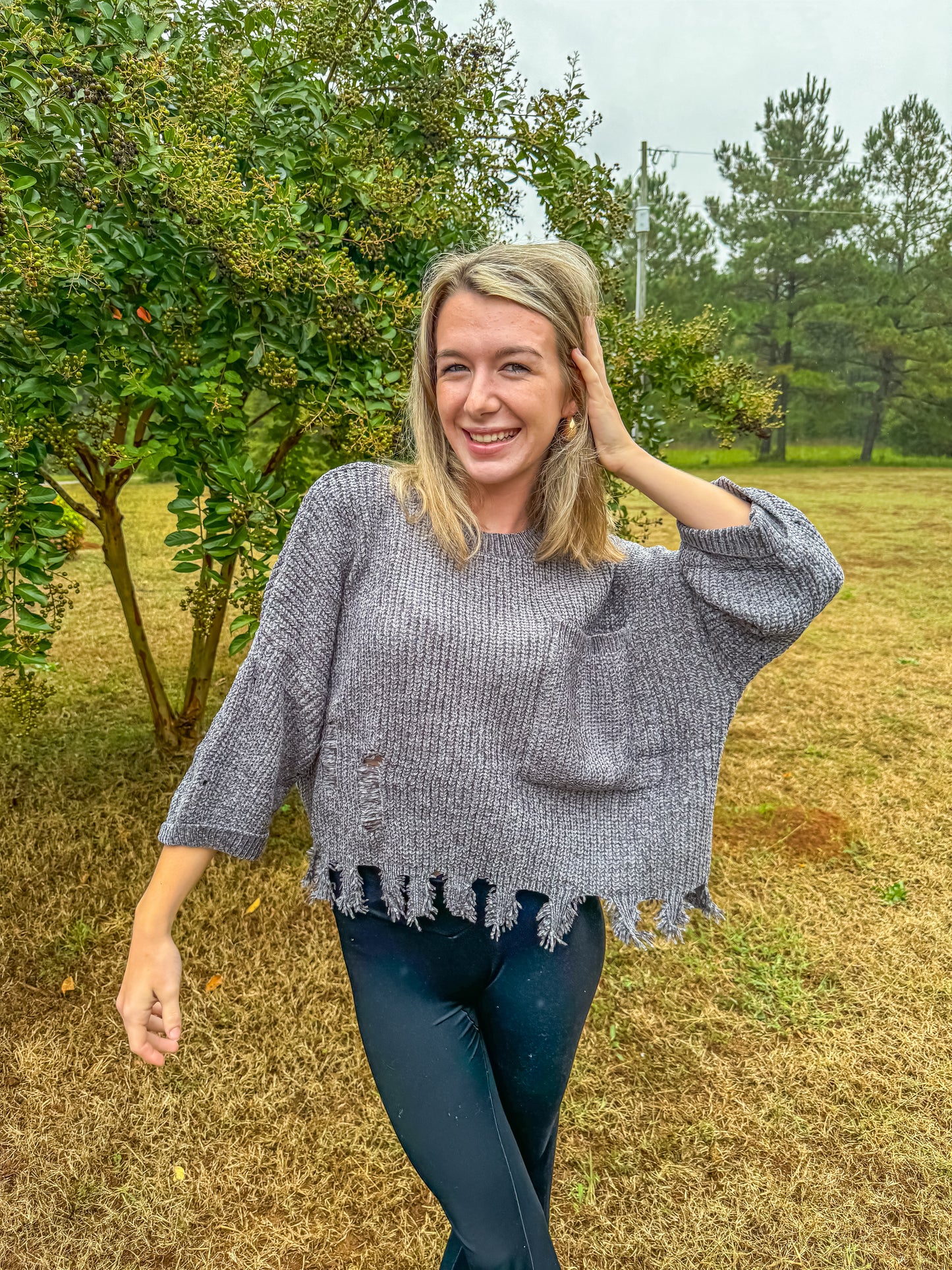 Grey Distressed Chunky Sweater