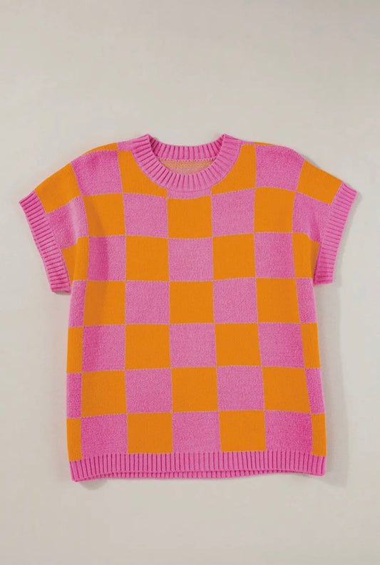 Color block Checker ribbed top