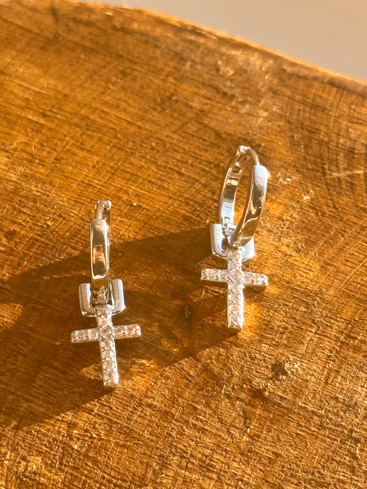 Silver Cross Hoops