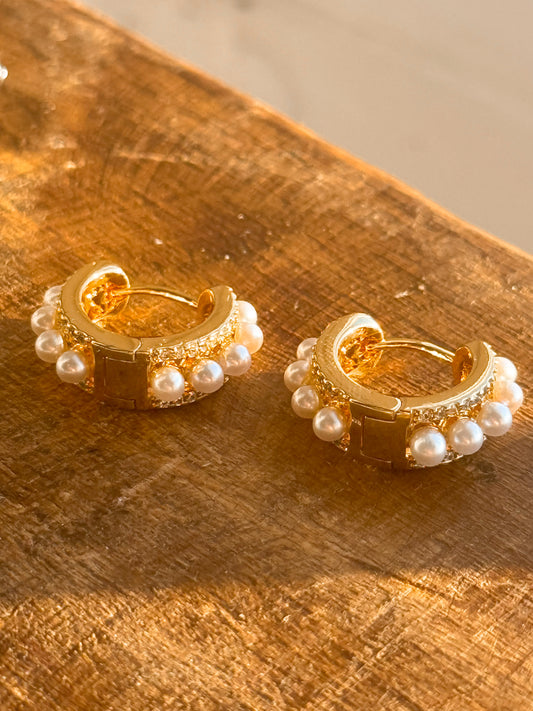 Gold Pearl Hoops