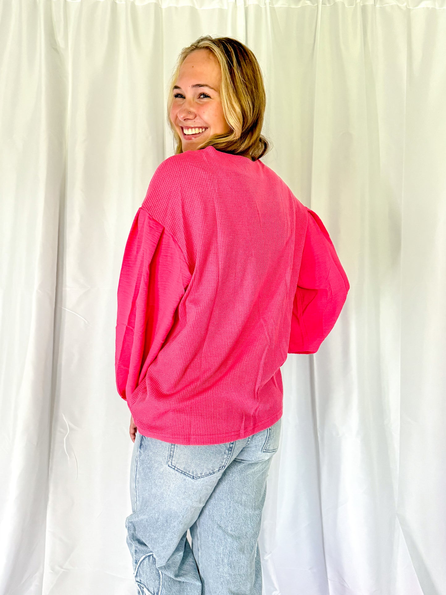 Pink Balloon Sleeve Blouse