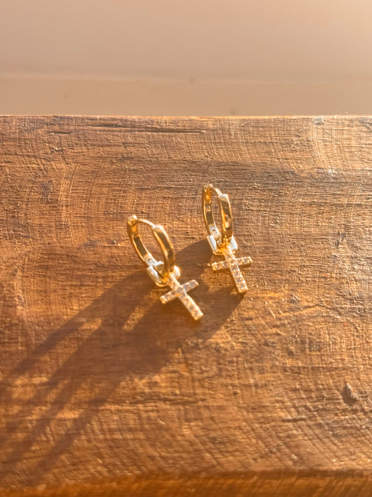 Gold Cross Hoops