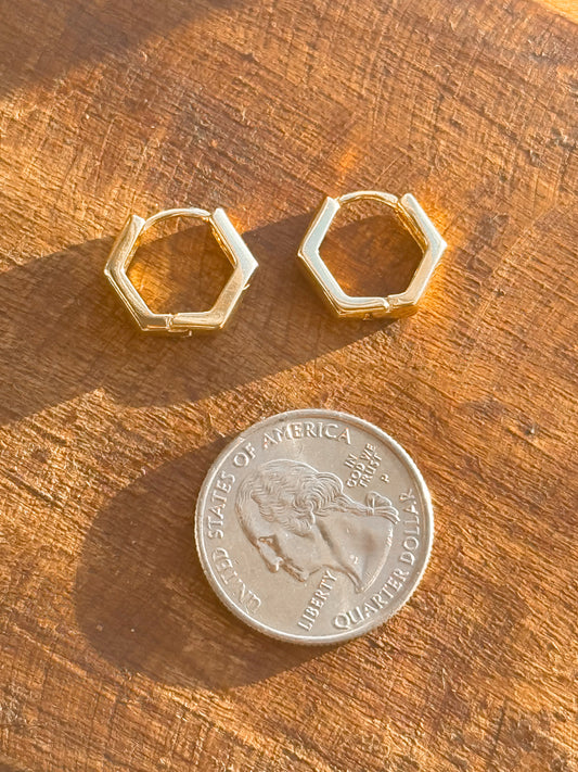 Gold Hexagon Hoops