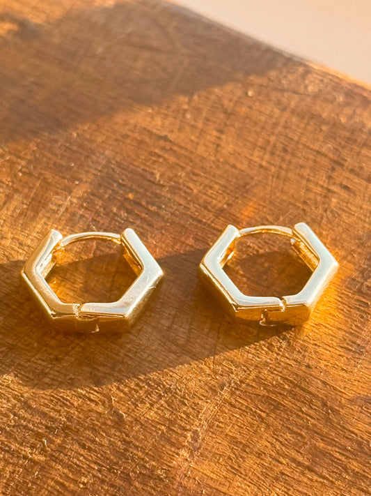 Gold Hexagon Hoops