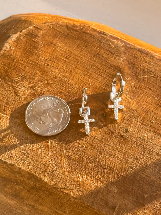 Silver Cross Hoops