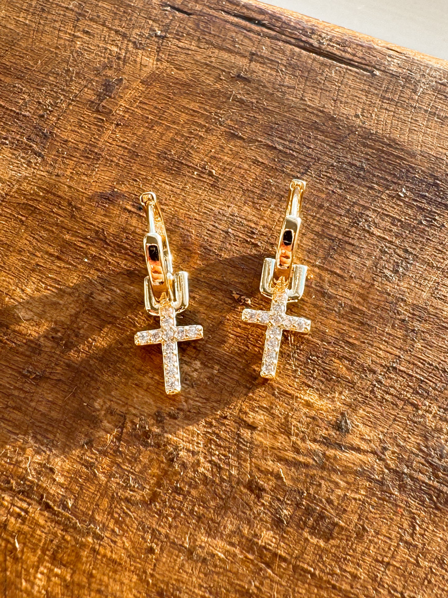 Gold Cross Hoops