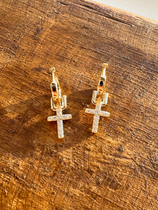 Gold Cross Hoops