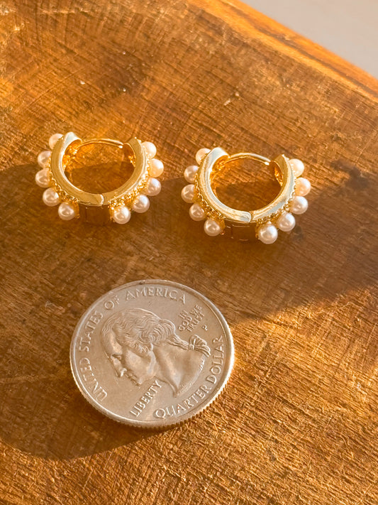 Gold Pearl Hoops