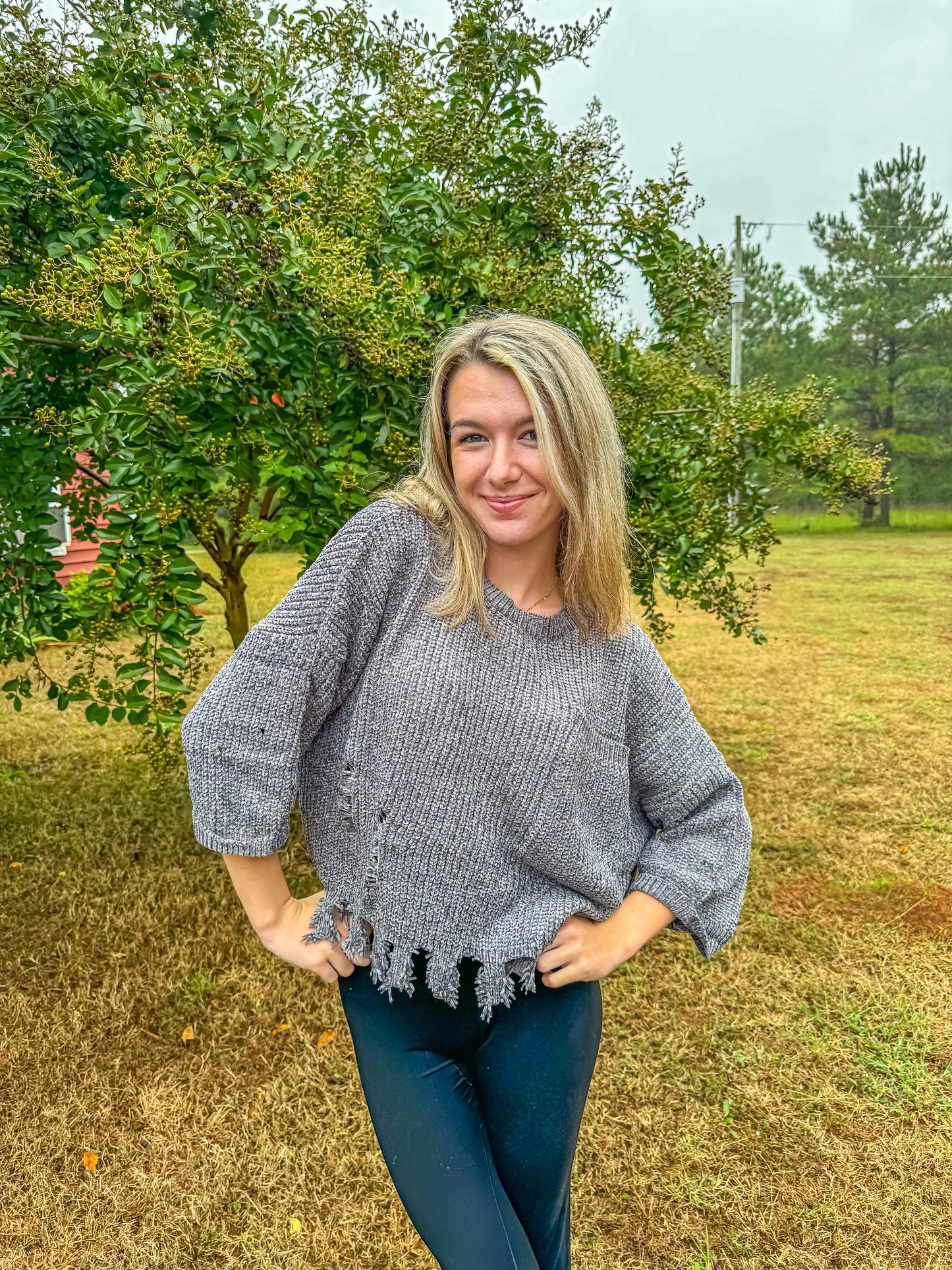 Grey Distressed Chunky Sweater