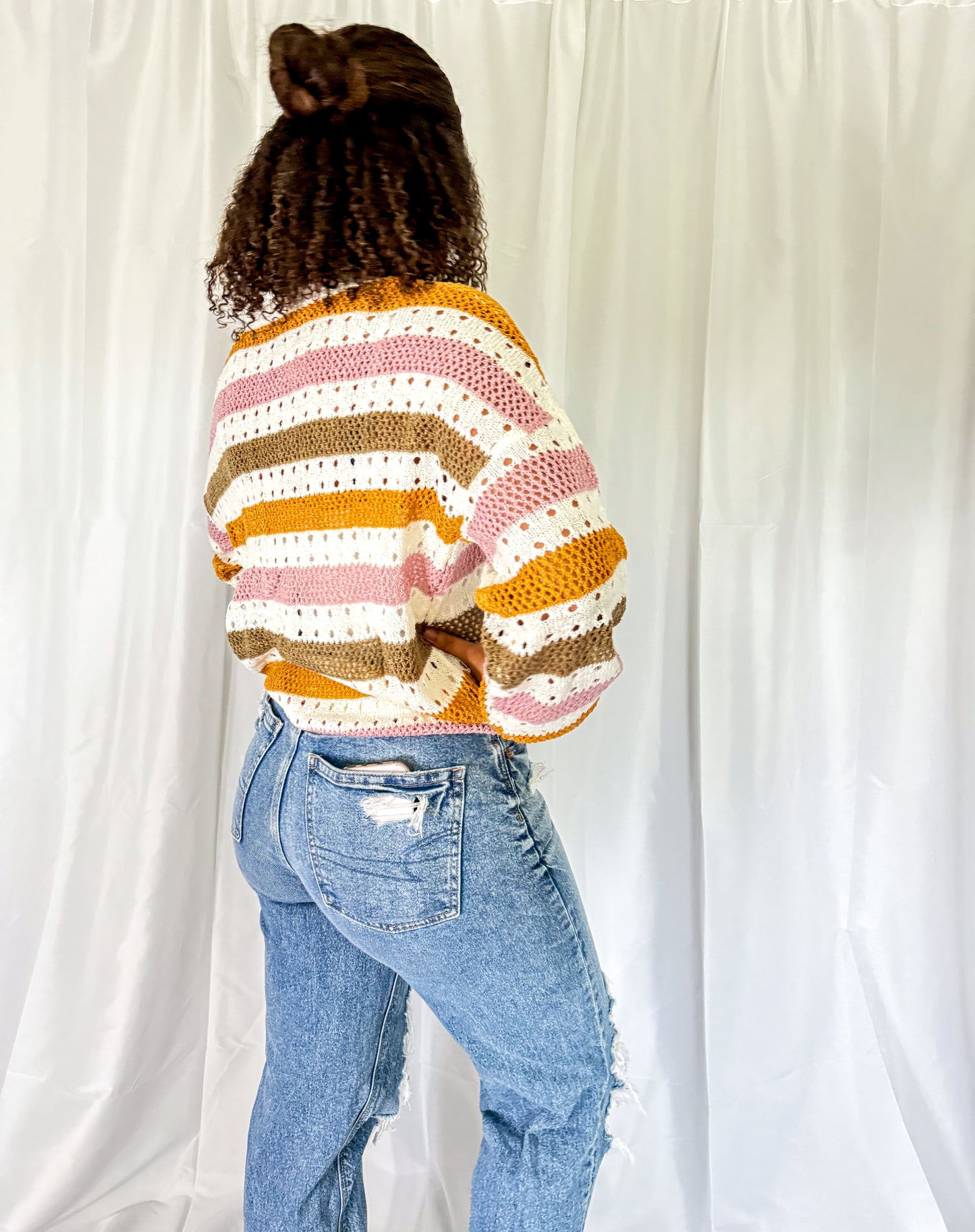 Stripe Hollowed Knit Sweater